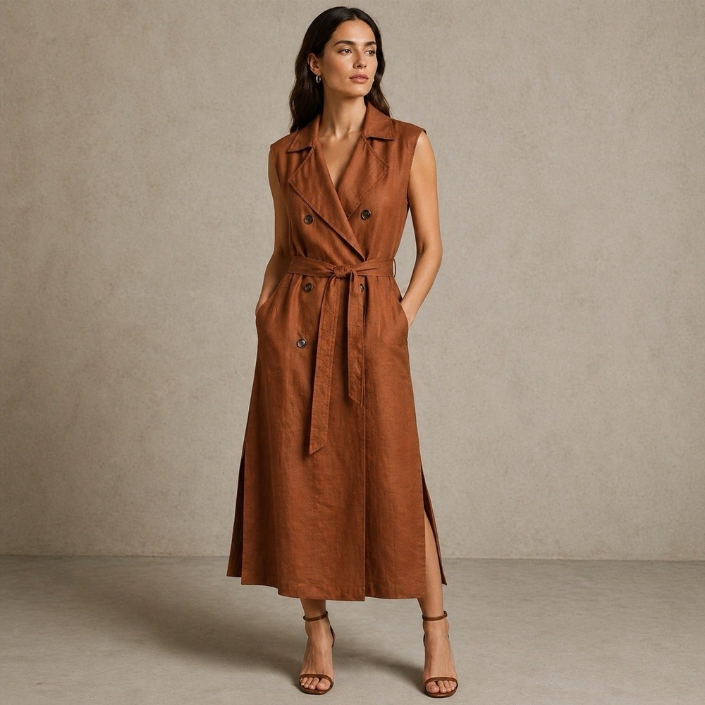 Lafayette 148 New York Fleur Double-Breasted Gemma Cloth Vest Trench Dress Sz XS